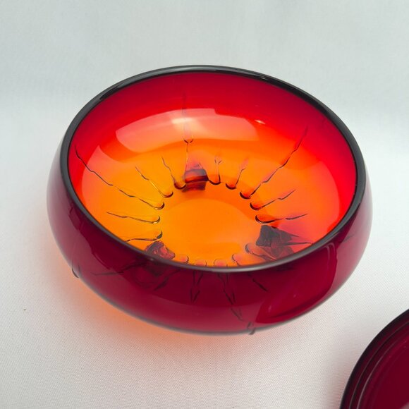 Viking Glass Epic Ruby Red Covered Dish UV Glow Hand Blown Vintage Candy Jar - Picture 6 of 11
